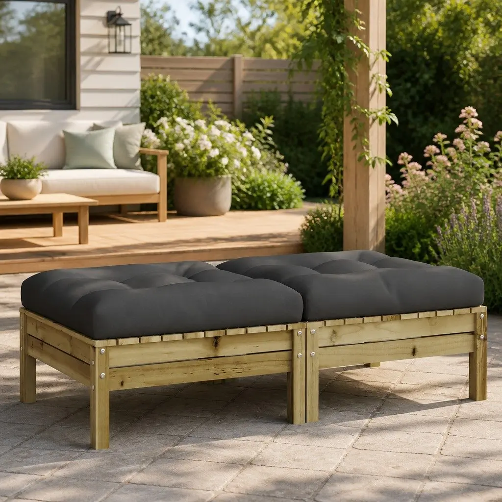 Outdoor Garden Footstools Ottoman with Cushions 2 Pieces Solid Wood Brown