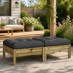 Brown Outdoor Footstools with Cushions - 2-Piece Set