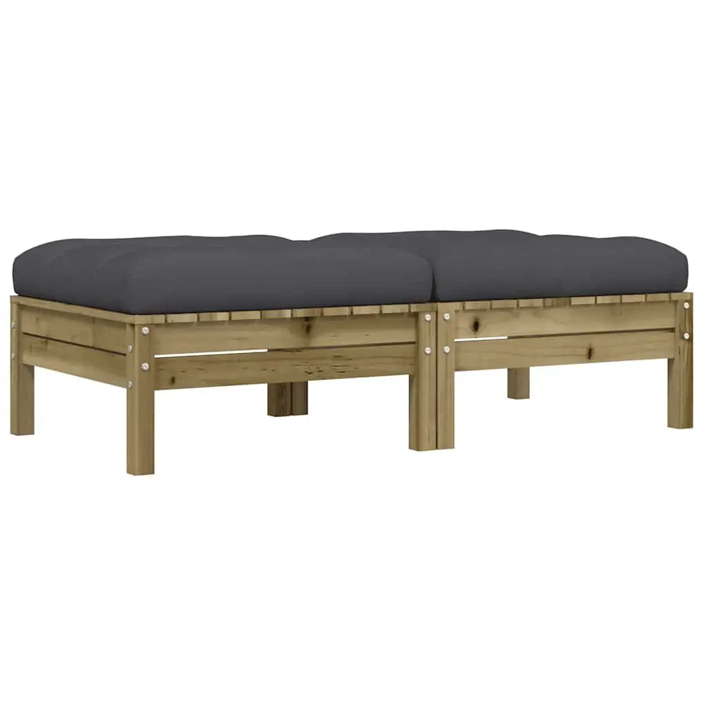 Outdoor Garden Footstools Ottoman with Cushions 2 Pieces Solid Wood Brown
