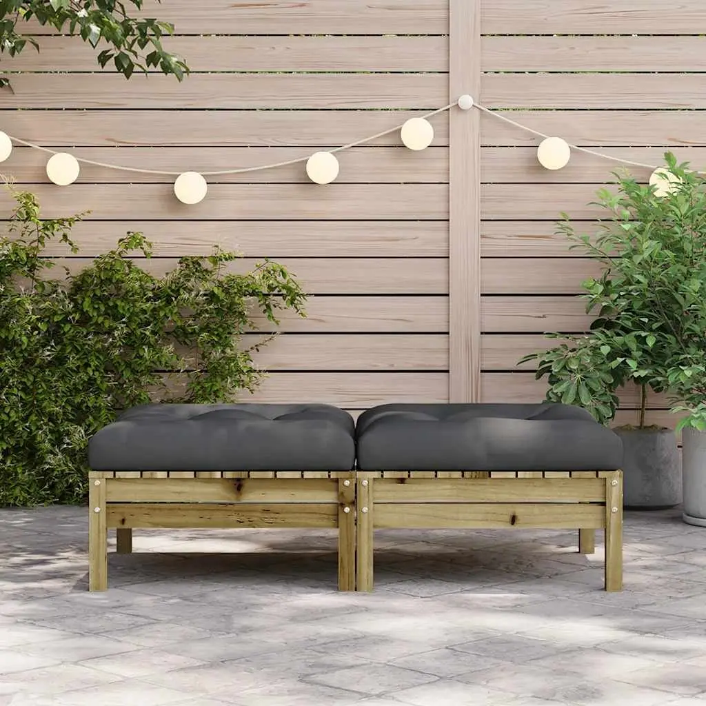 Outdoor Garden Footstools Ottoman with Cushions 2 Pieces Solid Wood Brown
