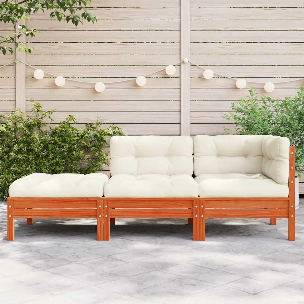3-Seater Garden Sofa with Footstool Outdoor Patio Furniture Brown