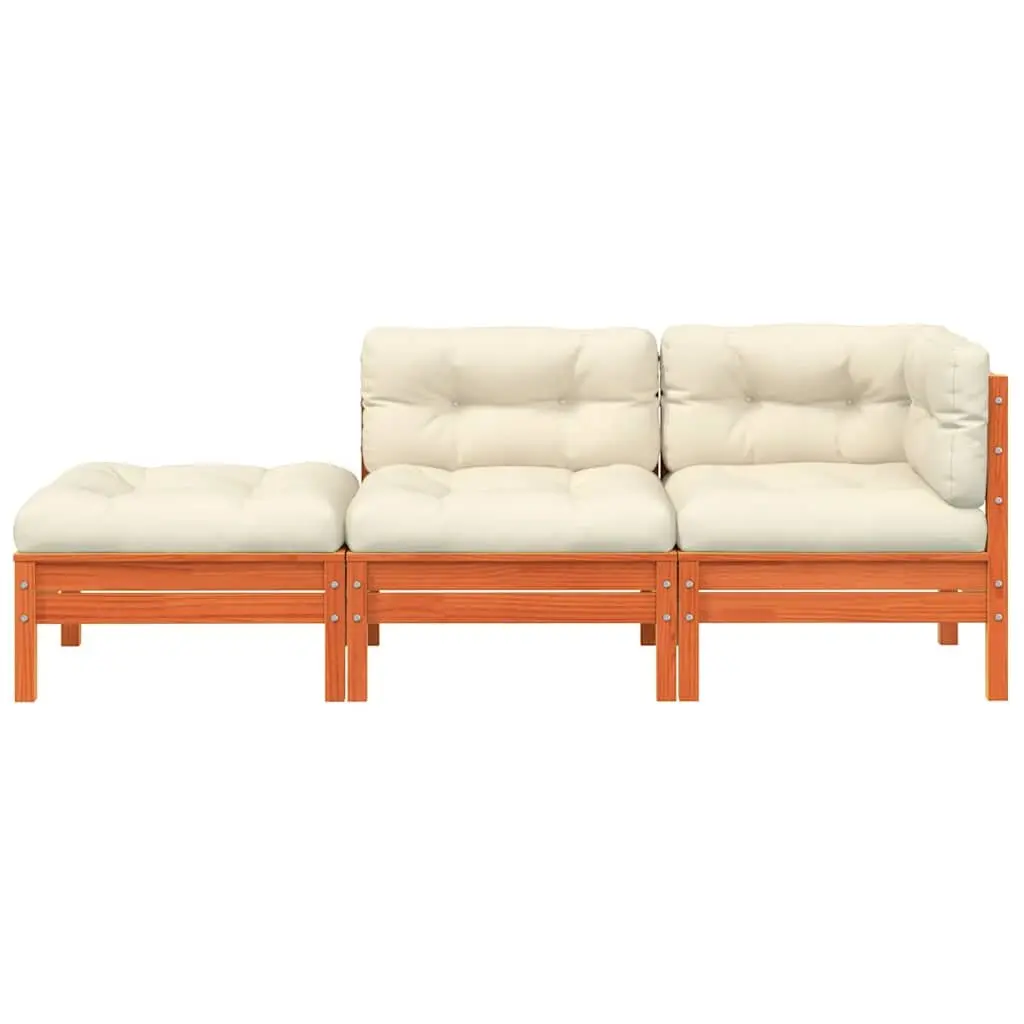 3-Seater Garden Sofa with Footstool Outdoor Patio Furniture Brown