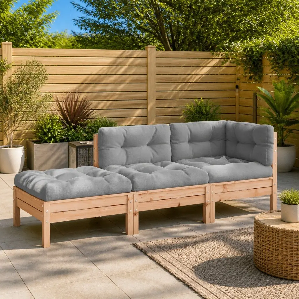 3-Seater Outdoor Garden Sofa with Cushions Footstool Brown Wooden Patio