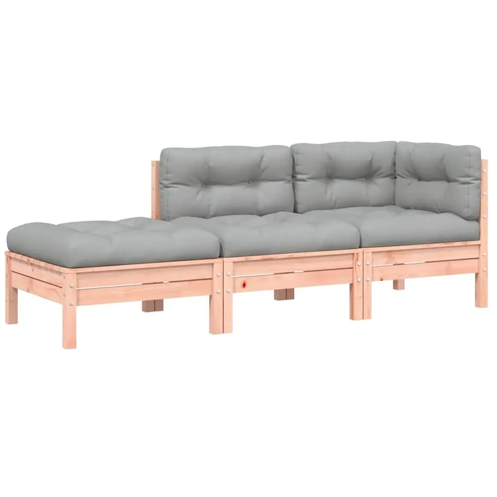 3-Seater Outdoor Garden Sofa with Cushions Footstool Brown Wooden Patio