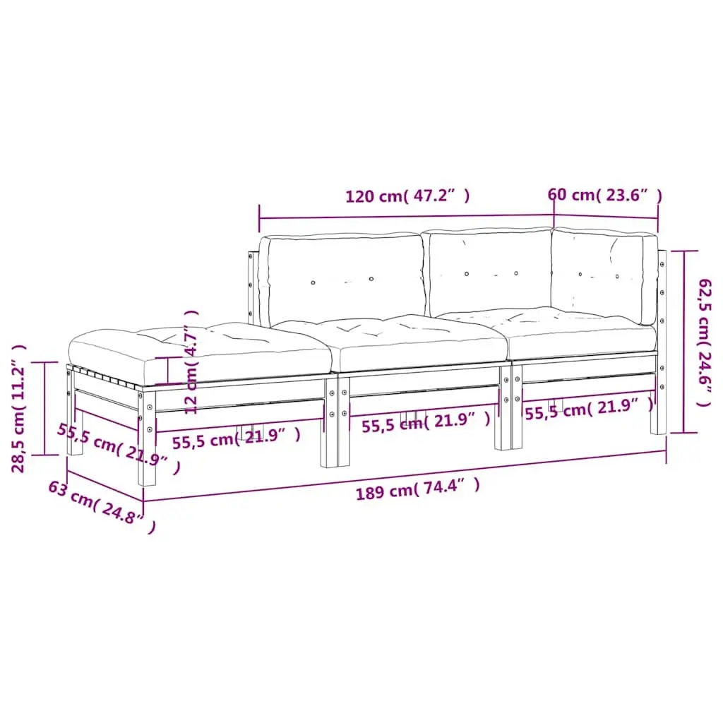 3-Seater Outdoor Garden Sofa with Cushions Footstool Brown Wooden Patio