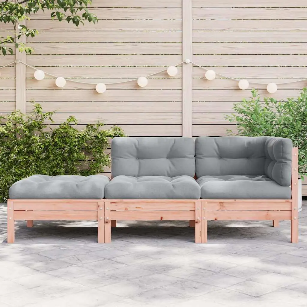 3-Seater Outdoor Garden Sofa with Cushions Footstool Brown Wooden Patio