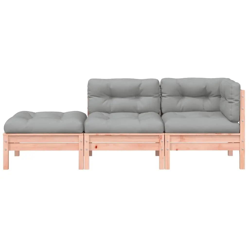3-Seater Outdoor Garden Sofa with Cushions Footstool Brown Wooden Patio