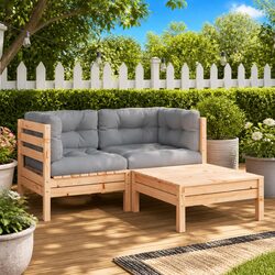 Comfortable 2-Seater Wooden Garden Sofa with Cushions & Footstool