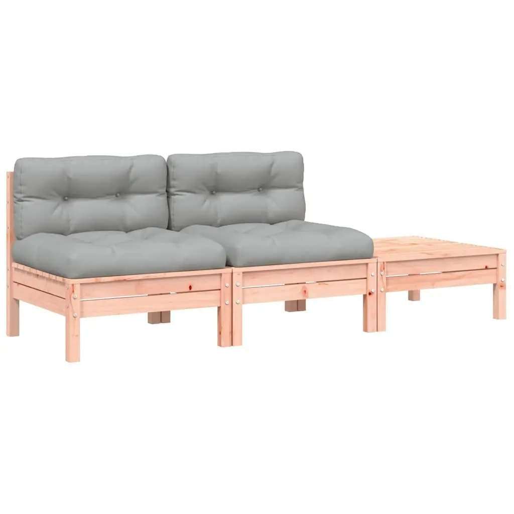 2-Seater Garden Sofa Solid Wood with Cushions Footstool Brown Modular Outdoor Patio Set
