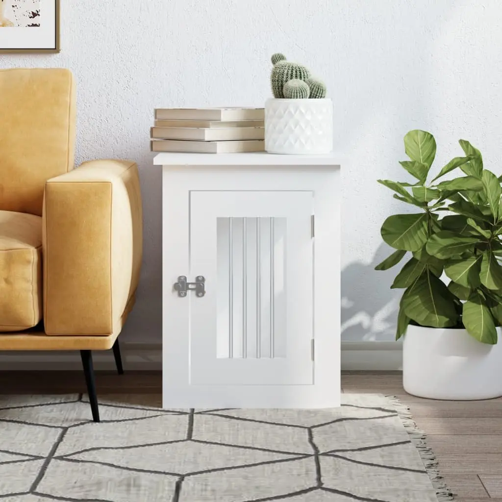 Dog Crate Furniture End Table 45x62x59 cm White Steel Wire Engineered Wood