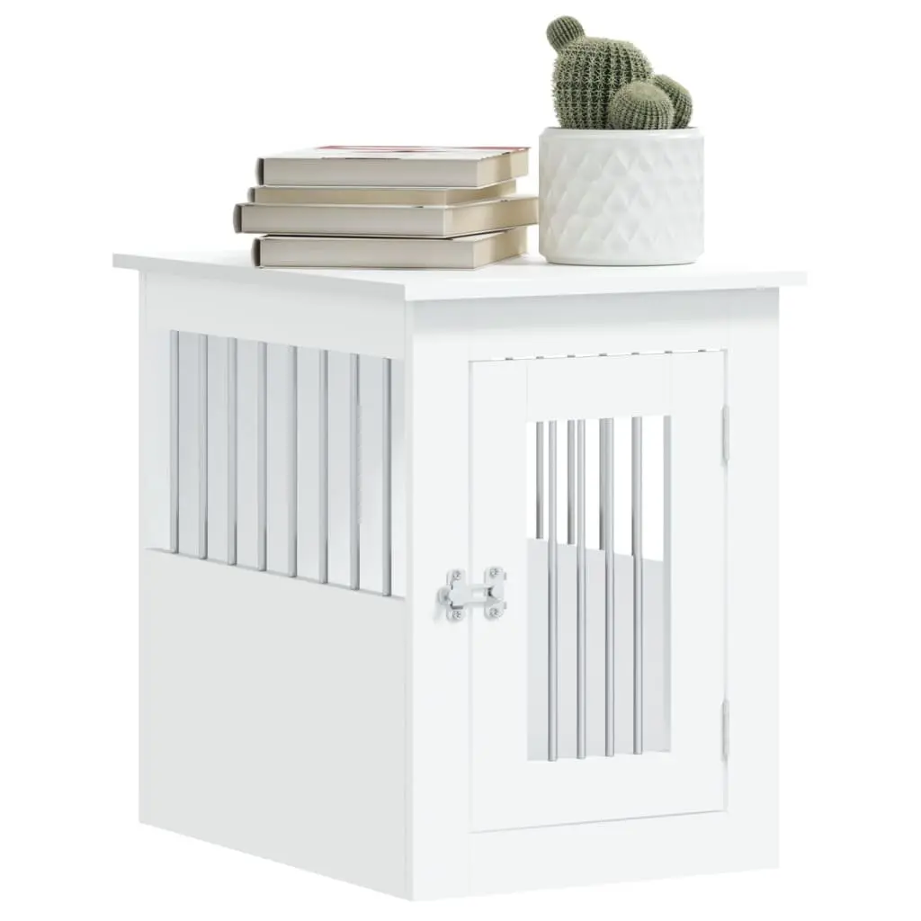 Dog Crate Furniture End Table 45x62x59 cm White Steel Wire Engineered Wood