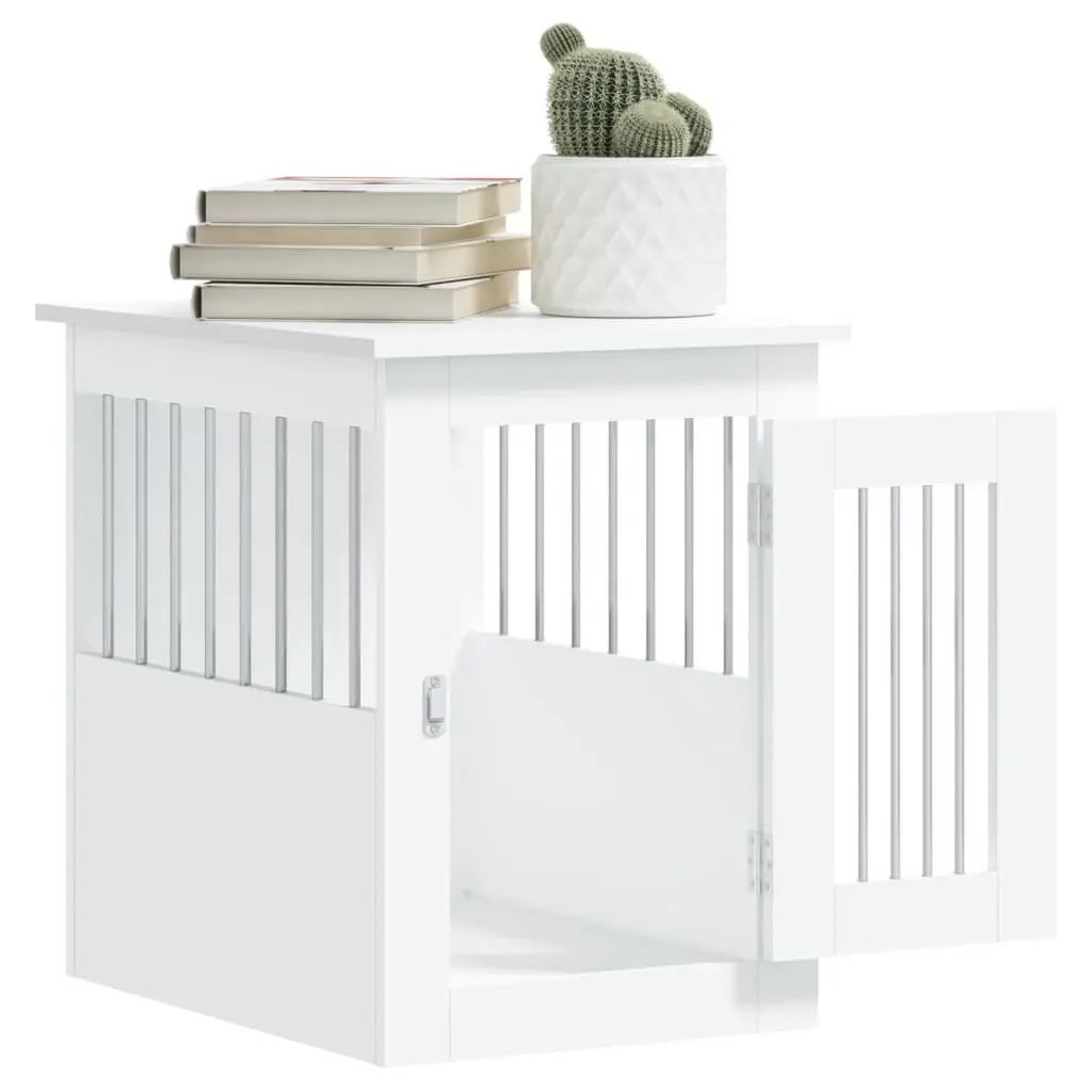 Dog Crate Furniture End Table 45x62x59 cm White Steel Wire Engineered Wood