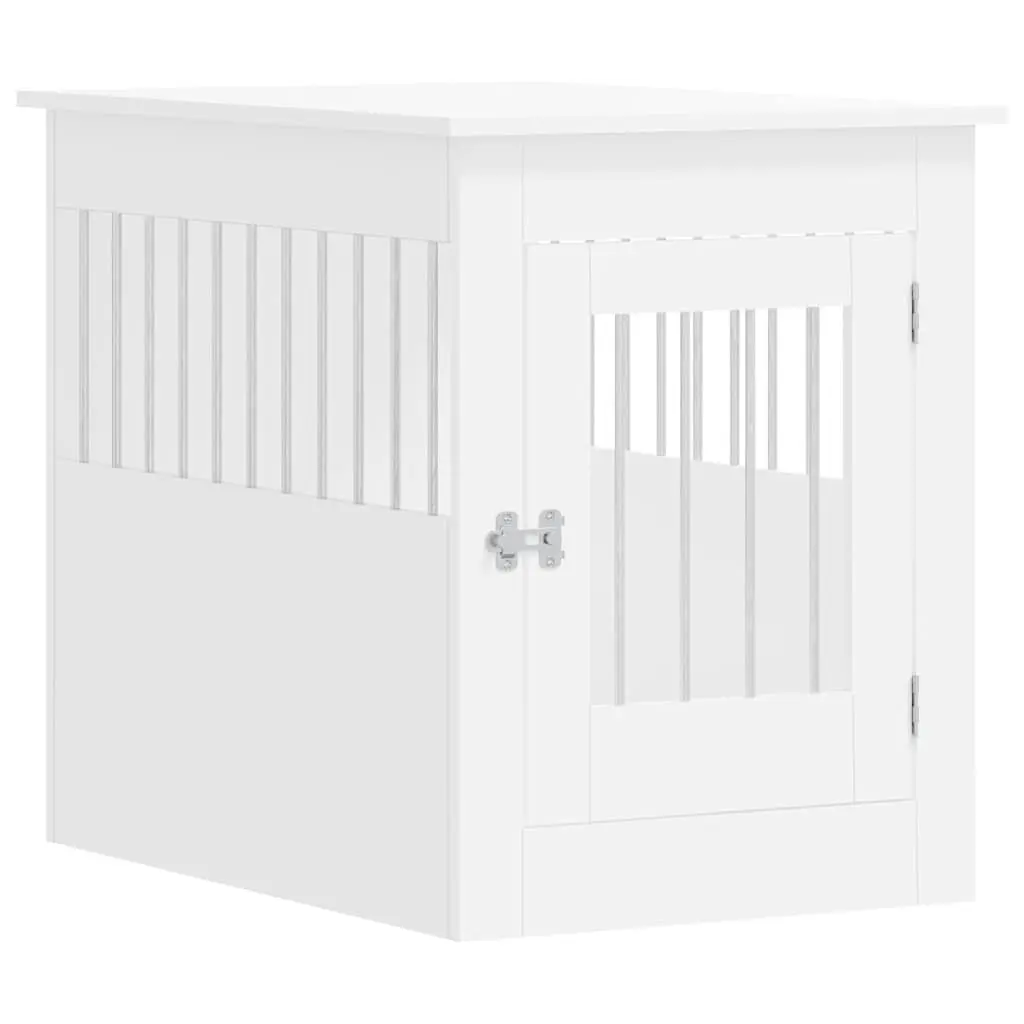 Dog Crate Furniture End Table Kennel Cage 55W x 80H x 68D cm White Steel Wire Engineered Wood