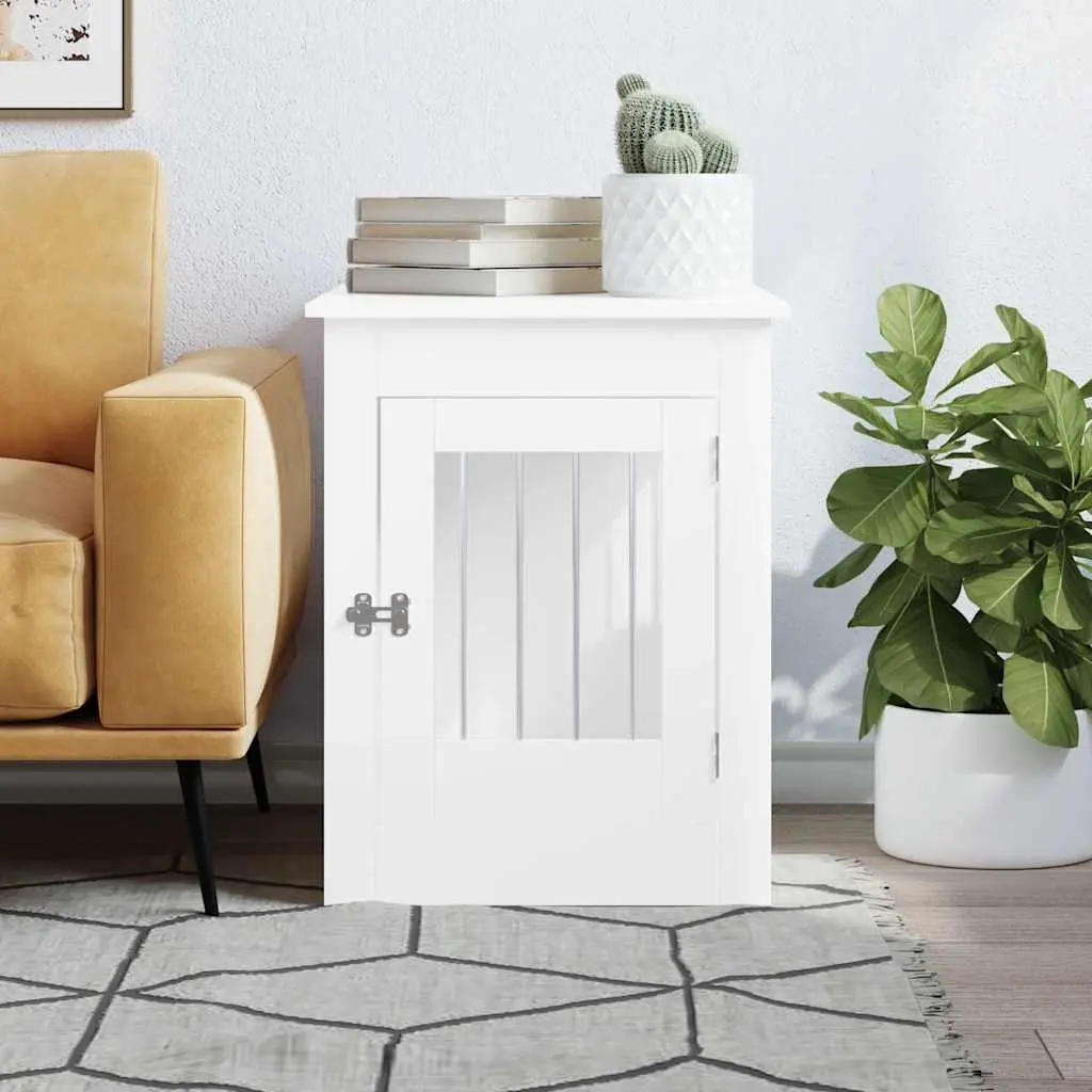 Dog Crate Furniture End Table Kennel Cage 55W x 80H x 68D cm White Steel Wire Engineered Wood