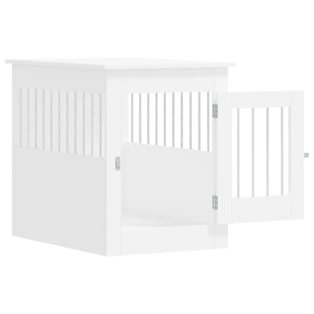 Dog Crate Furniture End Table Kennel Cage 55W x 80H x 68D cm White Steel Wire Engineered Wood