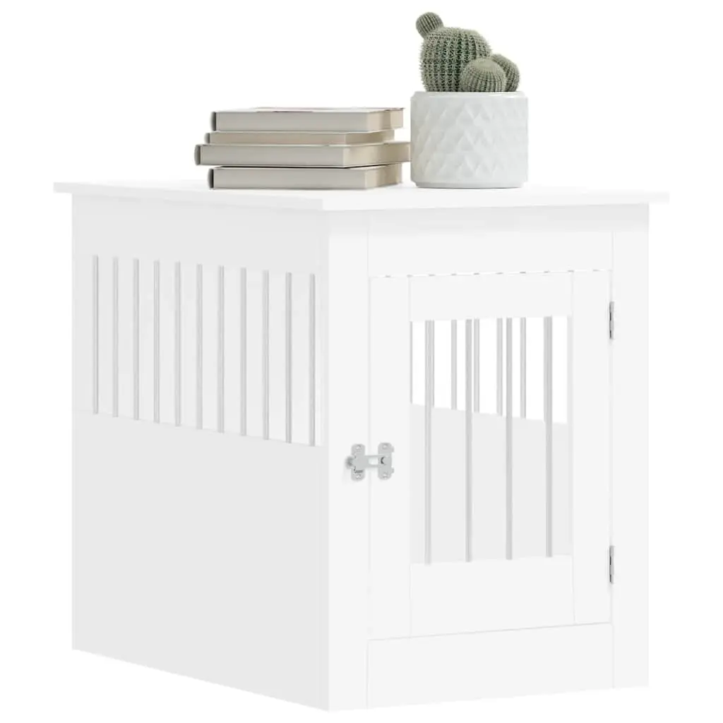 Dog Crate Furniture End Table Kennel Cage 55W x 80H x 68D cm White Steel Wire Engineered Wood