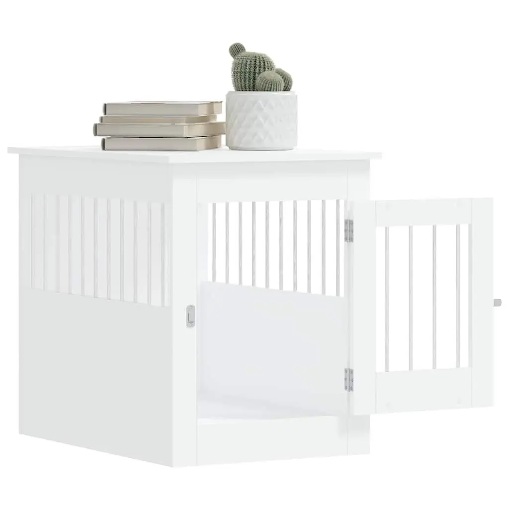 Dog Crate Furniture End Table Kennel Cage 55W x 80H x 68D cm White Steel Wire Engineered Wood