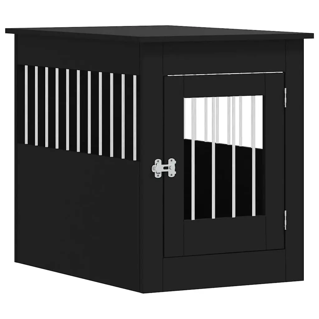 Dog Crate Furniture End Table Black Steel Wire 55x80x68cm