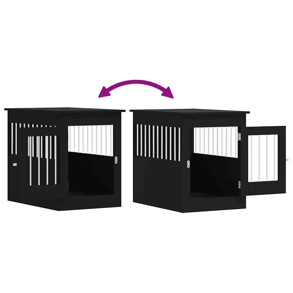 Dog Crate Furniture End Table Black Steel Wire 55x80x68cm