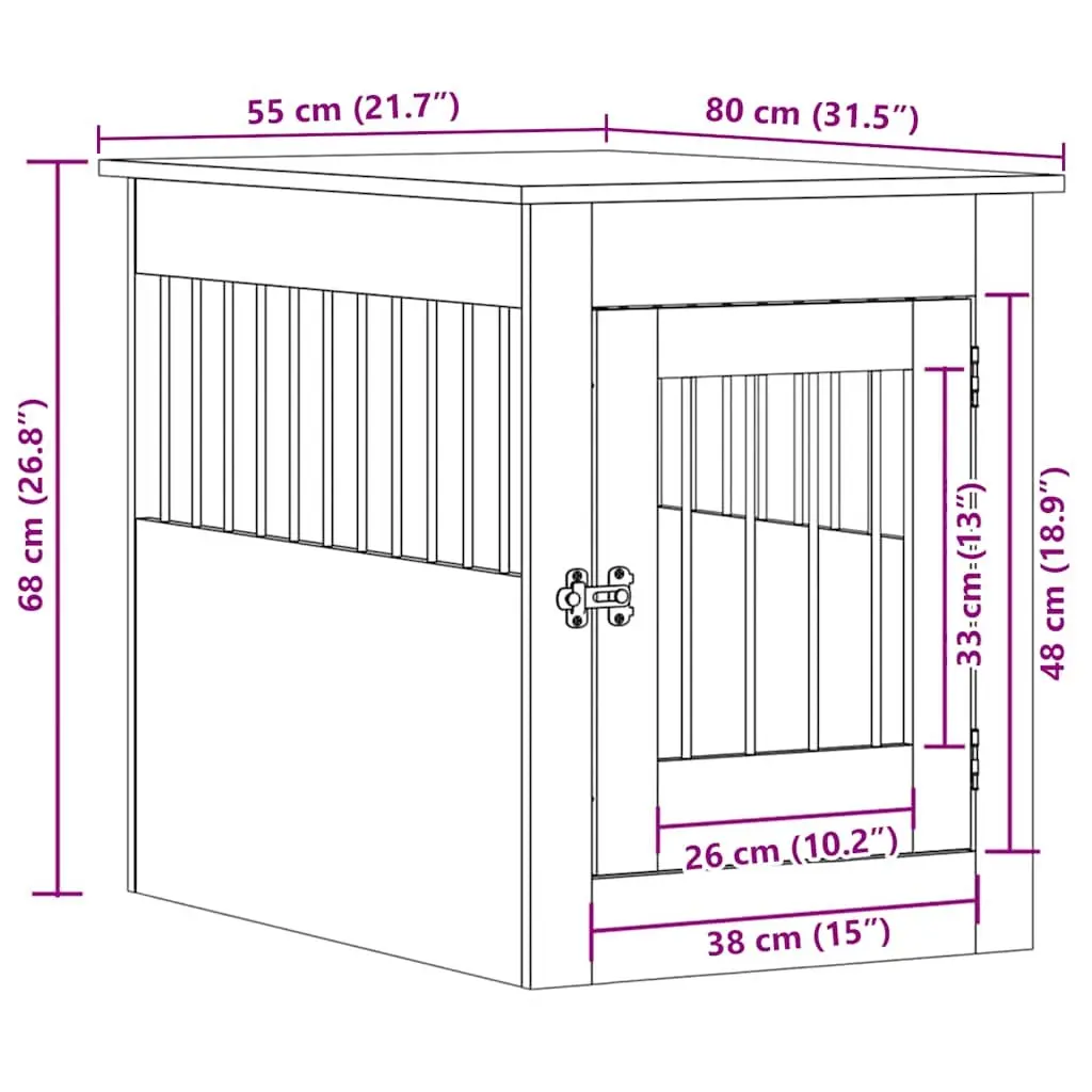 Dog Crate Furniture End Table Black Steel Wire 55x80x68cm