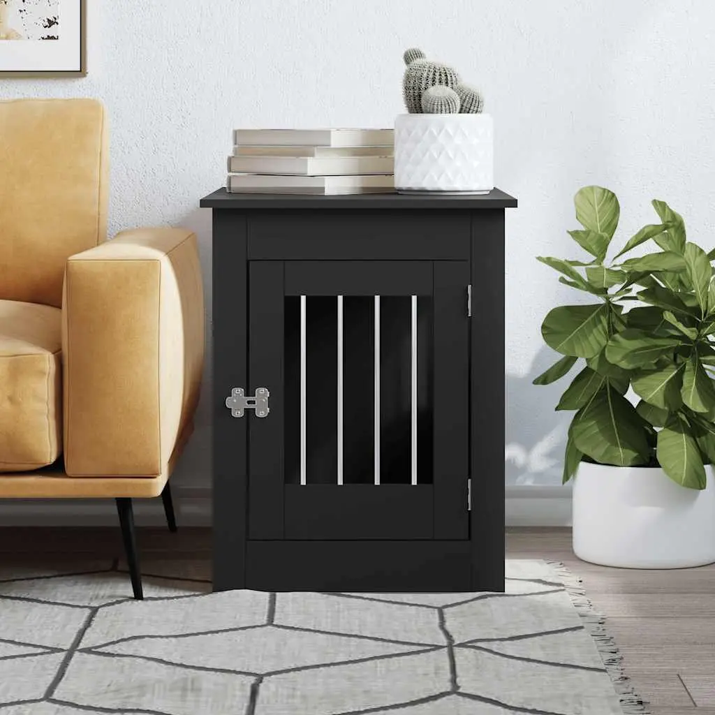 Dog Crate Furniture End Table Black Steel Wire 55x80x68cm