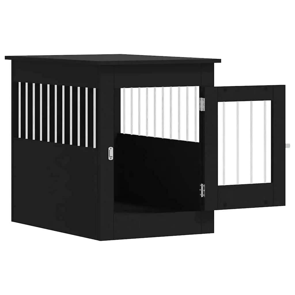 Dog Crate Furniture End Table Black Steel Wire 55x80x68cm