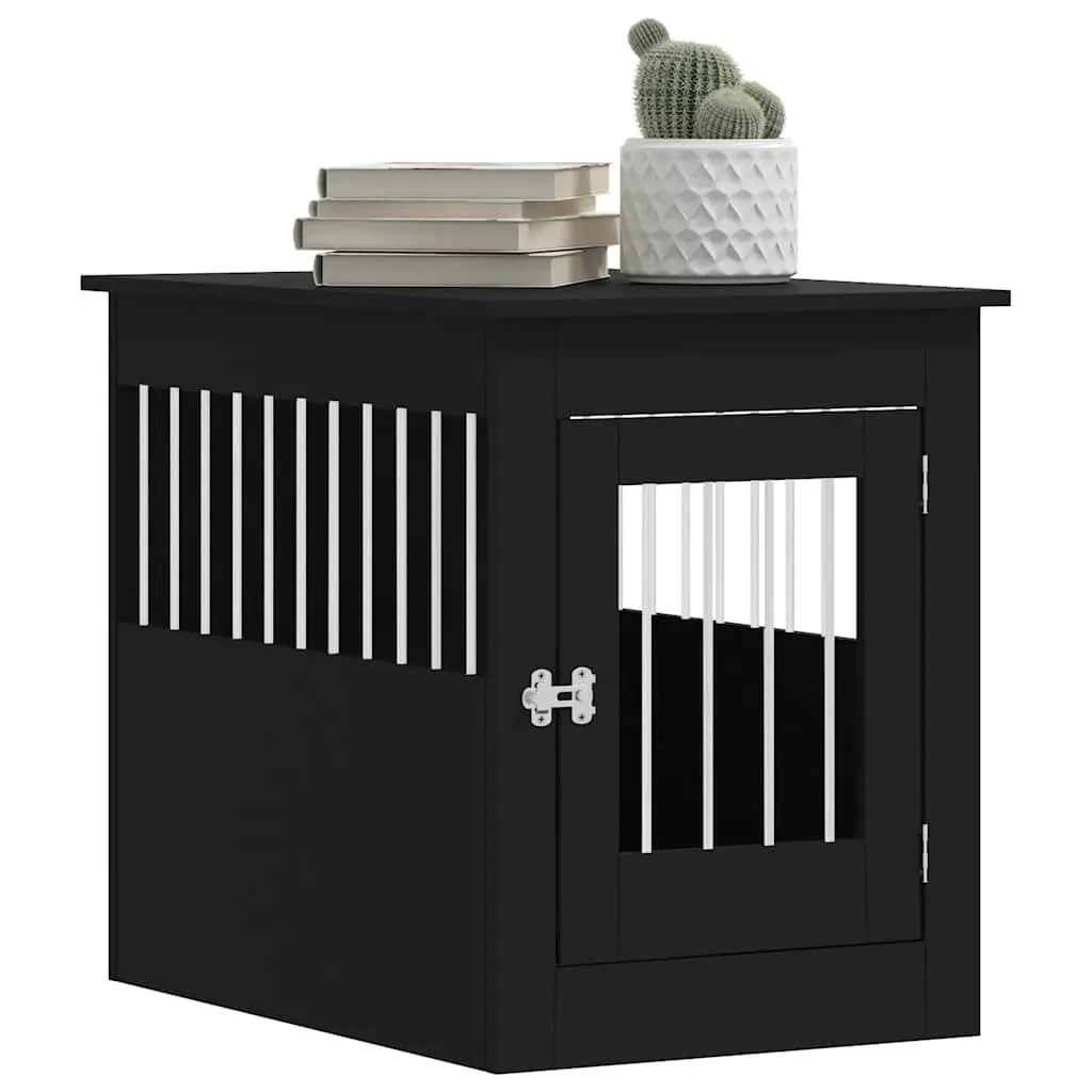 Dog Crate Furniture End Table Black Steel Wire 55x80x68cm