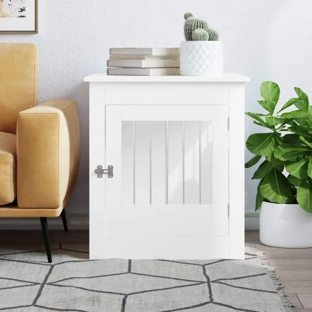 Dog Crate Furniture 2-in-1 Dog Kennel End Table 64.5x80x71cm White Steel Wire Engineered Wood