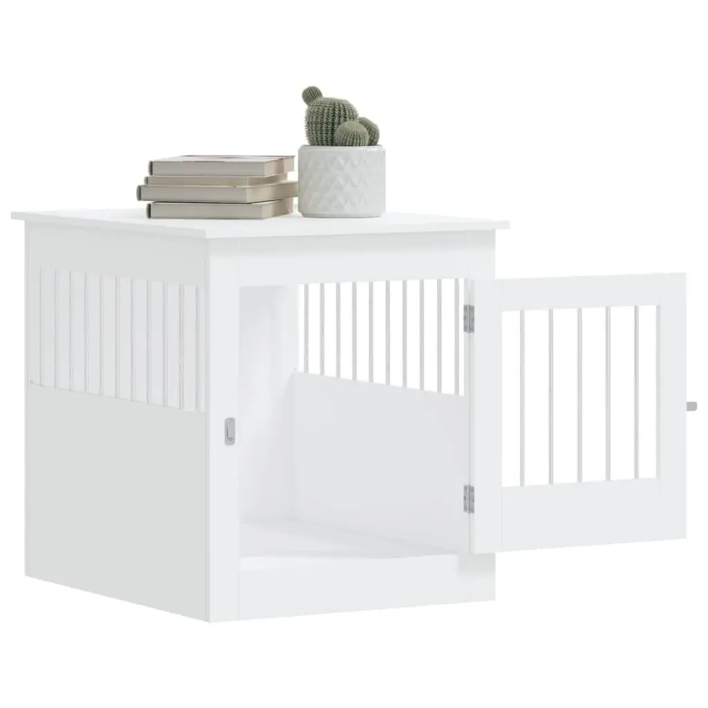 Dog Crate Furniture 2-in-1 Dog Kennel End Table 64.5x80x71cm White Steel Wire Engineered Wood