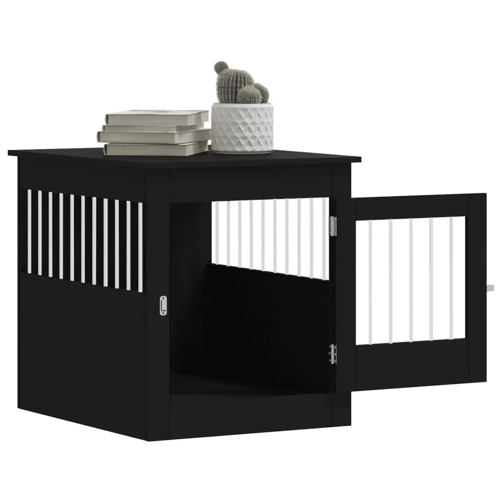 Dog Crate Furniture End Table Black 64.5x80x71cm Steel Wire Engineered Wood