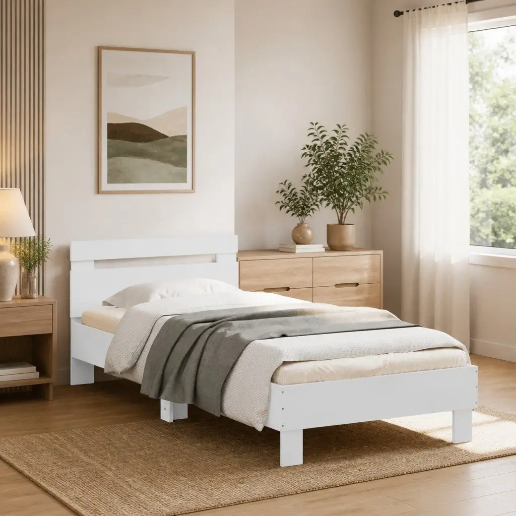 White Bed Frame with Headboard for Lasting Comfort
