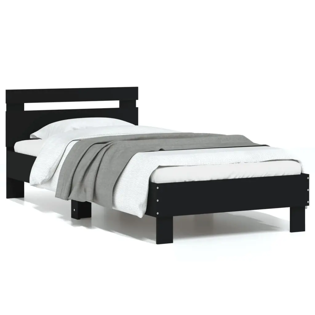 Bed Frame with Headboard Bedroom Use 90x190 cm Black Engineered Wood