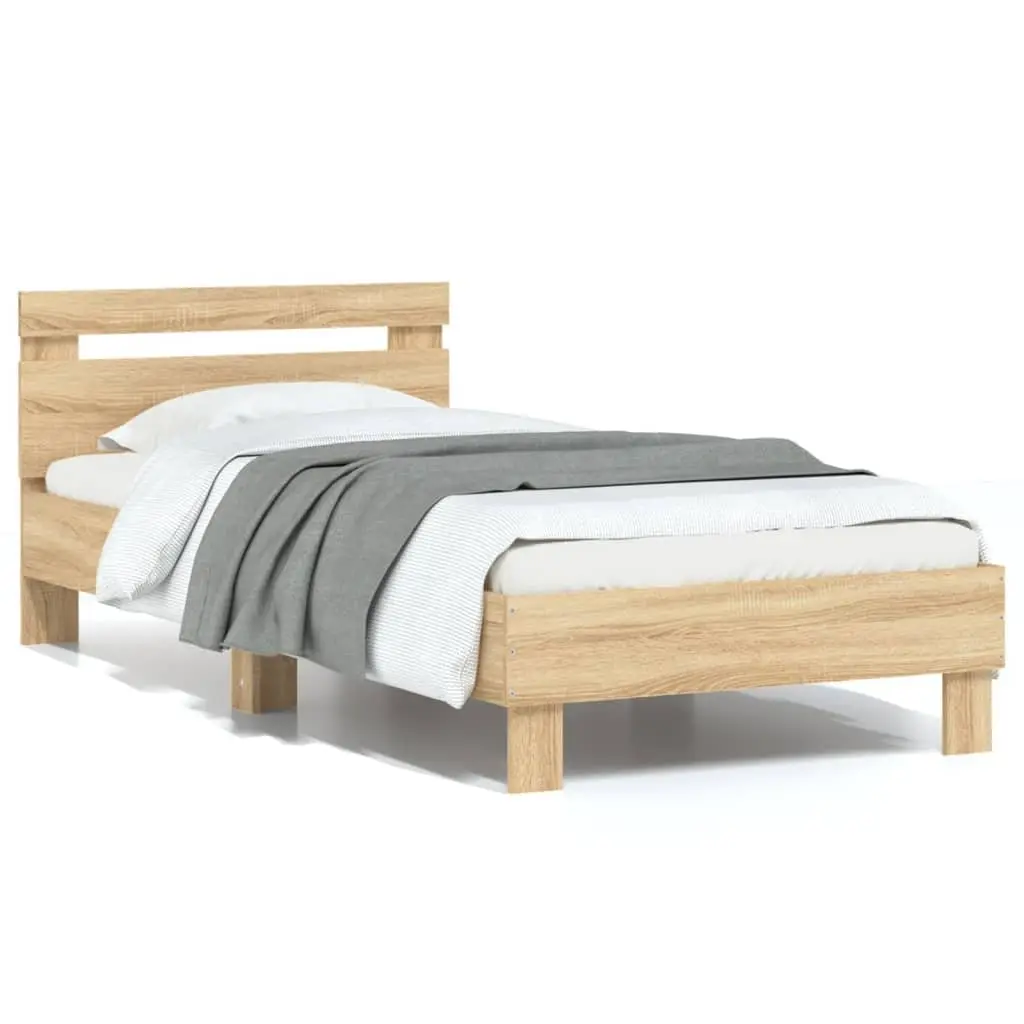 Bed Frame Headboard 90x190 cm Brown Engineered Wood Slatted Base