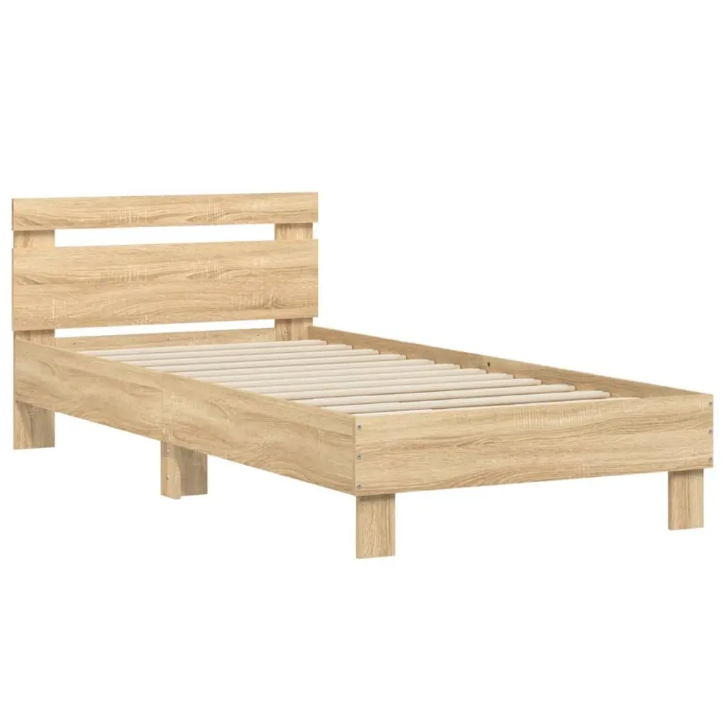 Bed Frame Headboard 90x190 cm Brown Engineered Wood Slatted Base
