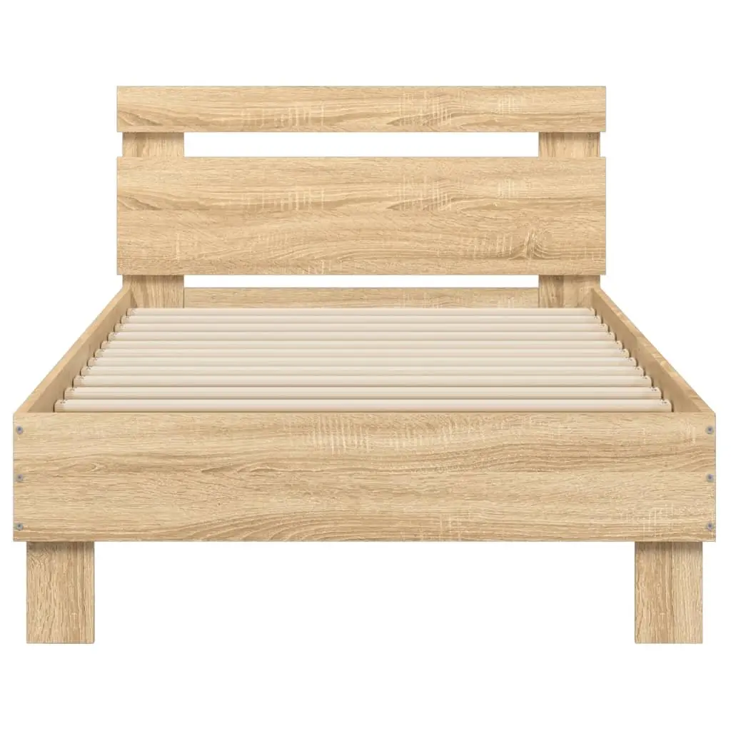 Bed Frame Headboard 90x190 cm Brown Engineered Wood Slatted Base
