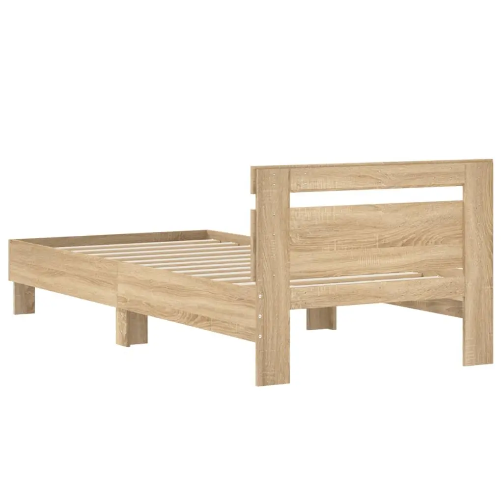 Bed Frame Headboard 90x190 cm Brown Engineered Wood Slatted Base