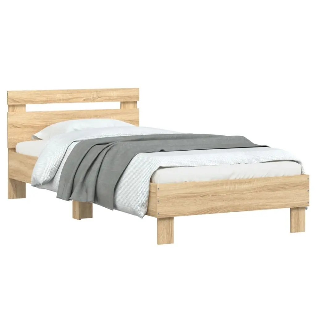 Bed Frame Headboard 90x190 cm Brown Engineered Wood Slatted Base