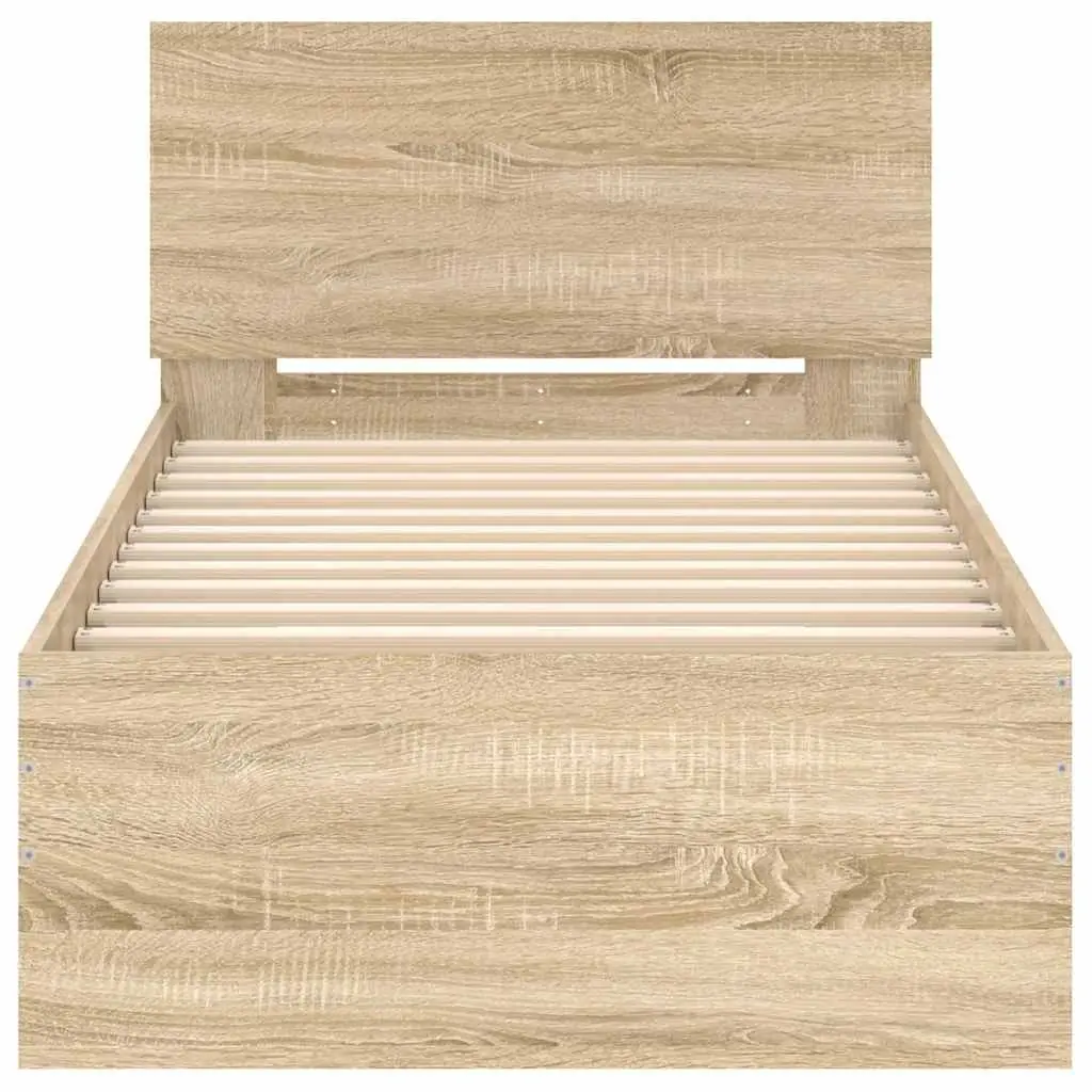 Bed Frame with Headboard Sonoma Oak Brown Single 90x190 cm Slatted Base