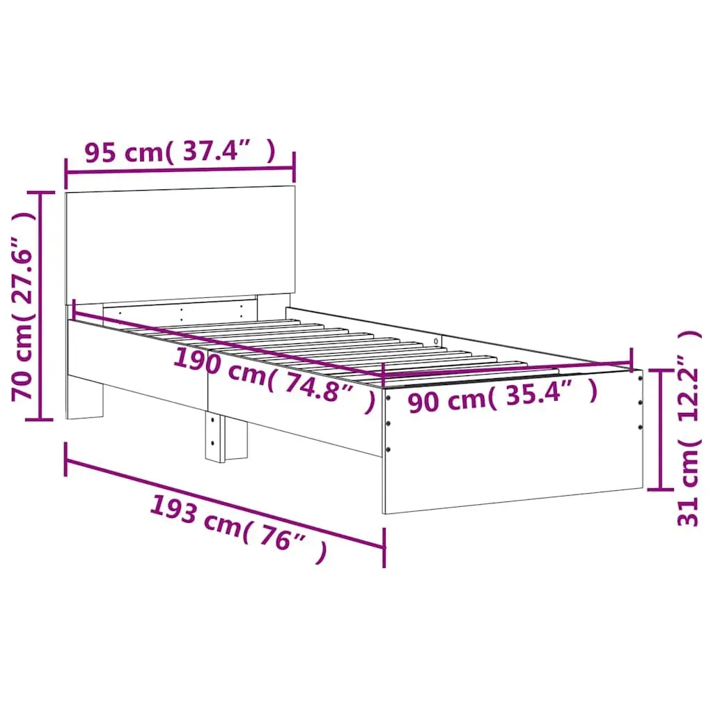 Bed Frame with Headboard Sonoma Oak Brown Single 90x190 cm Slatted Base