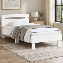 Comfortable White Bed Frame with RGB LED Lights and Supportive Headboard