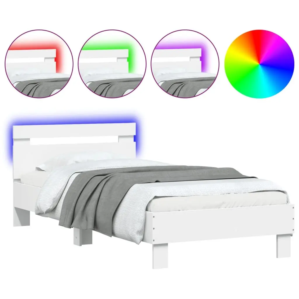 Bed Frame with Headboard RGB LED Lights 90x190 cm White