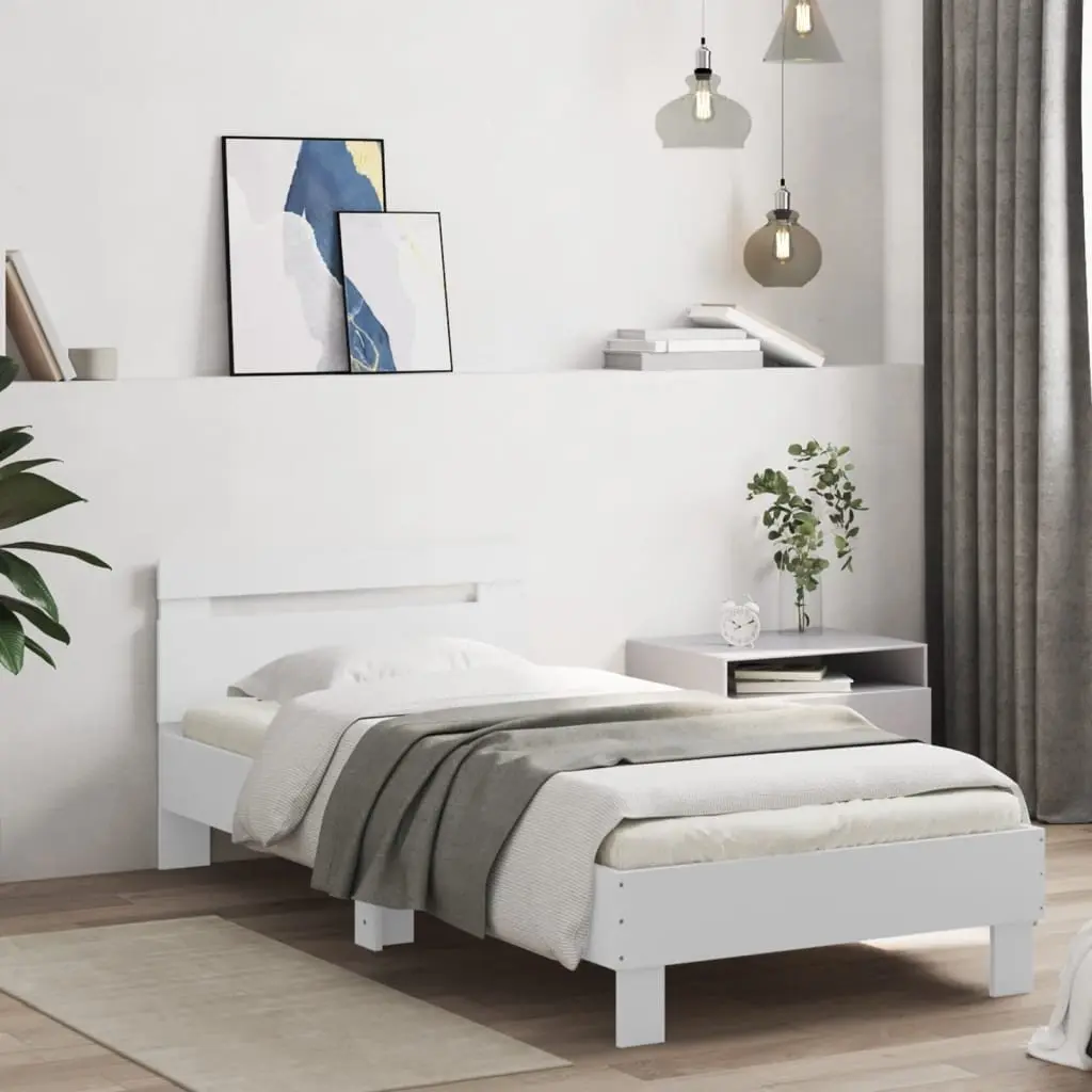 Bed Frame with Headboard RGB LED Lights 90x190 cm White