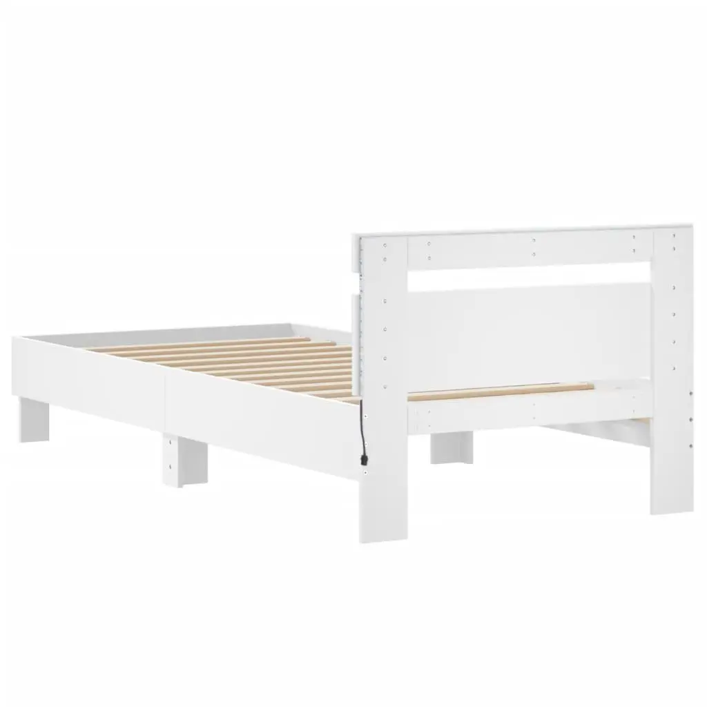 Bed Frame with Headboard RGB LED Lights 90x190 cm White