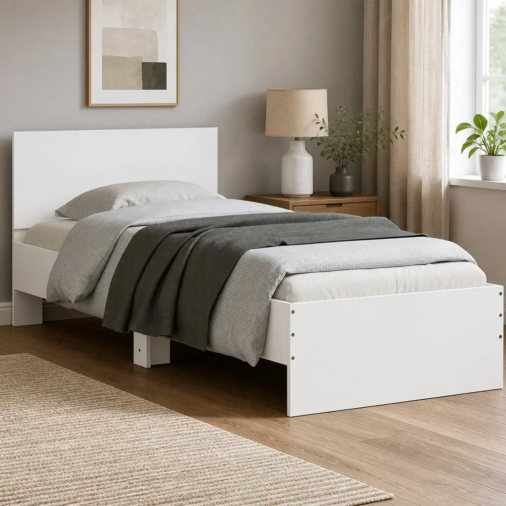 Bed Frame RGB LED Lights Headboard Engineered Wood 90x190 cm White