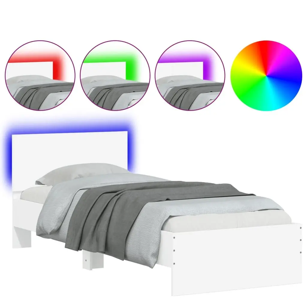 Bed Frame RGB LED Lights Headboard Engineered Wood 90x190 cm White