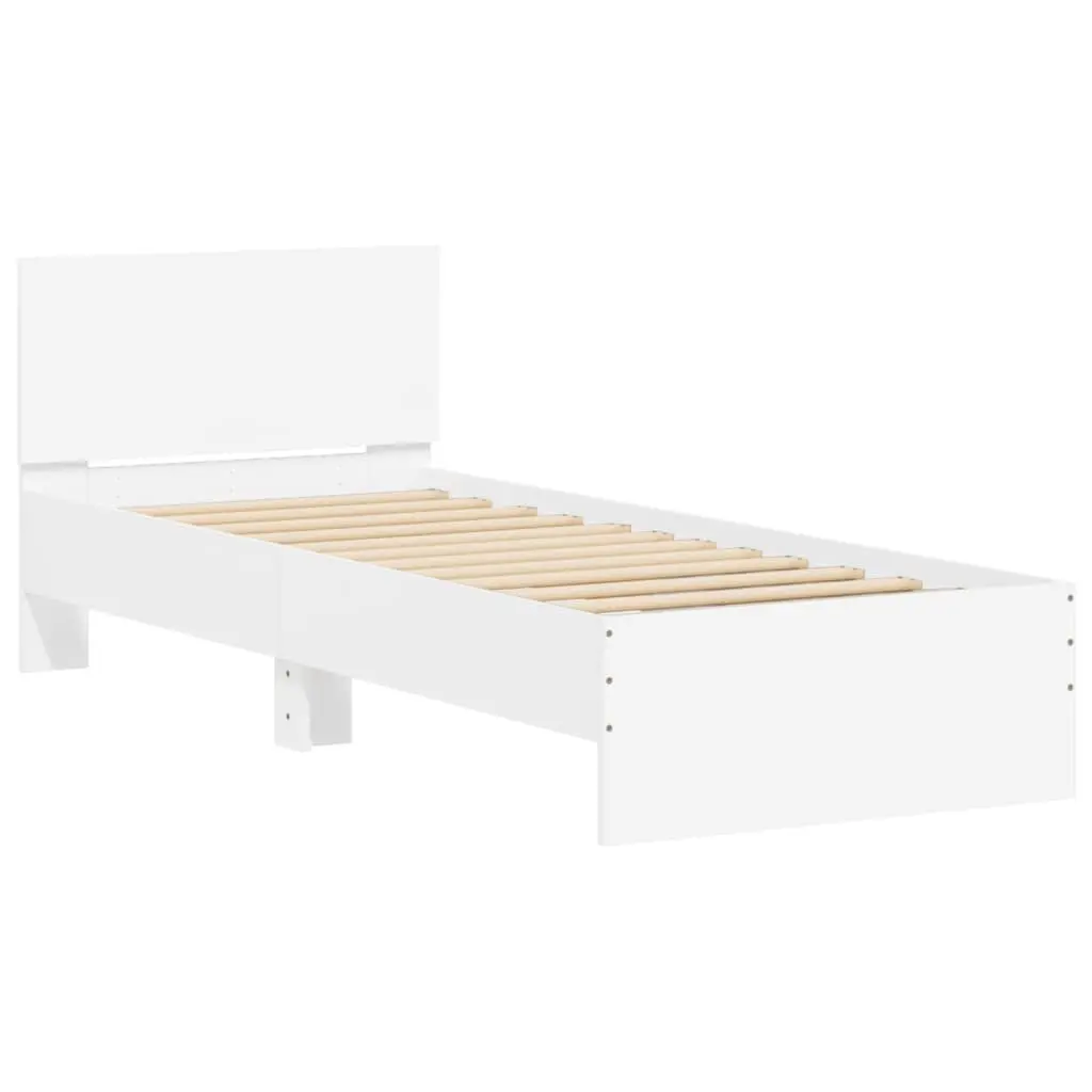 Bed Frame RGB LED Lights Headboard Engineered Wood 90x190 cm White