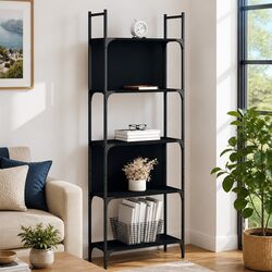 5-Tier Bookshelf Black Storage Display Shelving Unit Engineered Wood 166.5cm