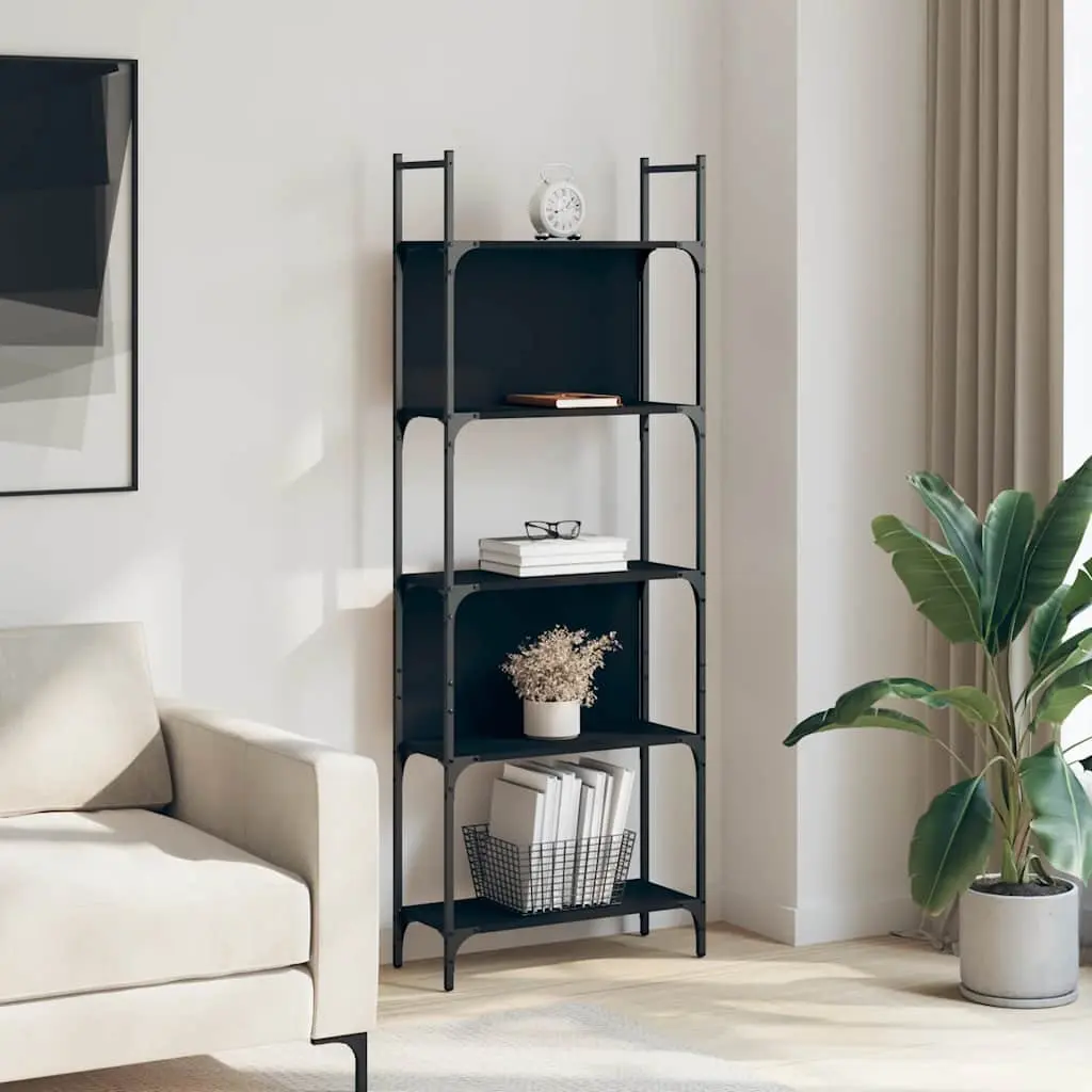 5-Tier Bookshelf Storage Display Unit 166.5cm Black Engineered Wood