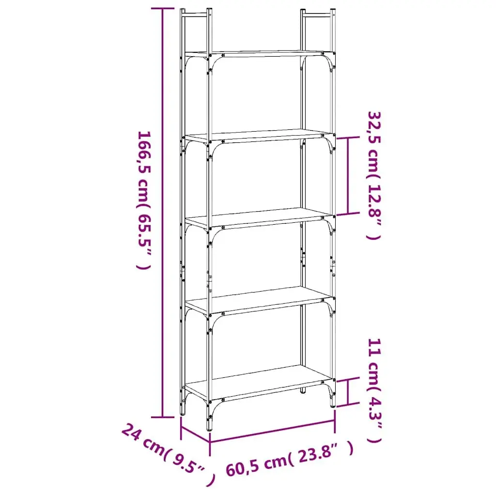 5-Tier Bookshelf Storage Display Unit 166.5cm Black Engineered Wood