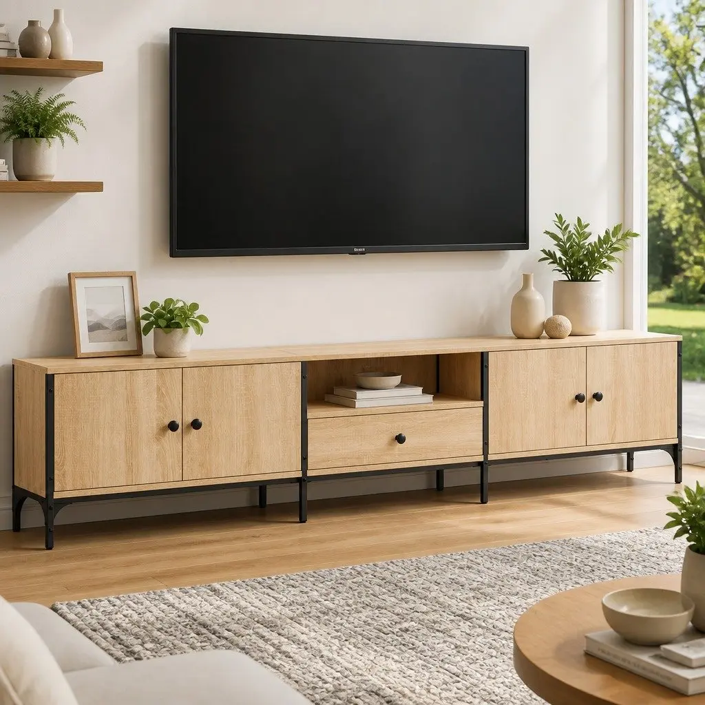 TV Cabinet Media Storage Unit 200W x 25D x 44H cm Brown Engineered Wood